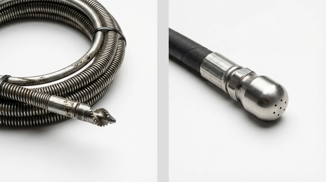 Drain snake cable and hydro jetting nozzle used for drain cleaning in Washougal, WA