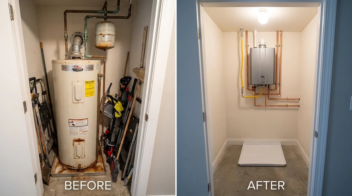 Tank water heater versus wall-mounted tankless unit comparison for Washougal, WA homeowners