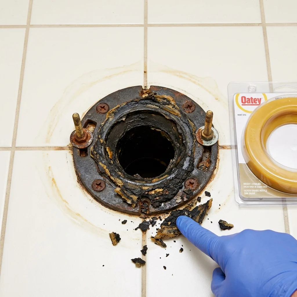 Failed wax ring showing water seepage at the base of a toilet in a Washougal, WA home