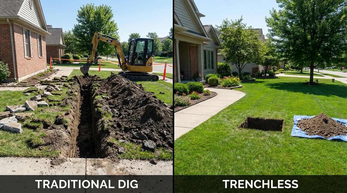 Trenchless sewer repair with minimal yard damage versus traditional excavation in Washougal, WA